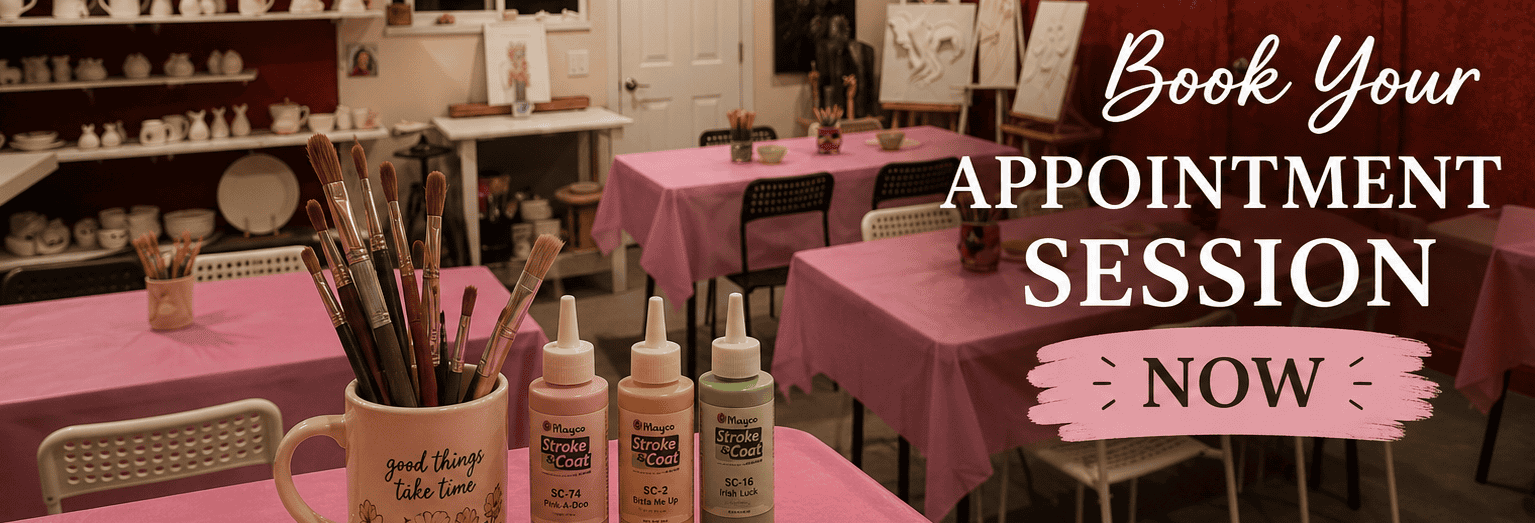 Book your pottery painting session at Hot Pottery Painting studio in Coquitlam, BC.